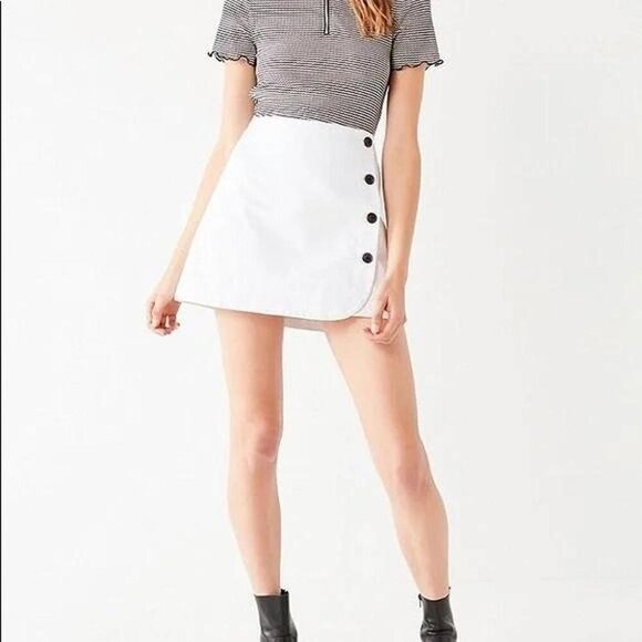 BDG Dresses & Skirts - BDG White Denim Wrap Button Up Mini Skirt Size Small